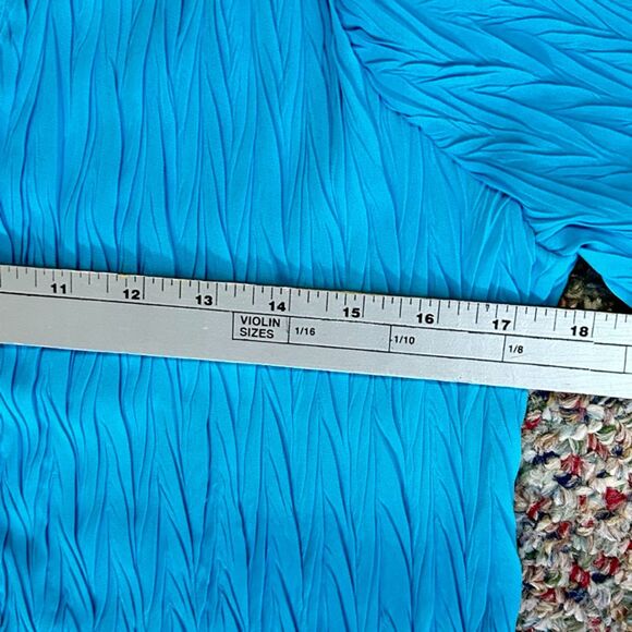 Vintage 90s Rene Margo Turquoise Blue Crinkle Pleated SS Button Down Top Size S - Picture 9 of 11